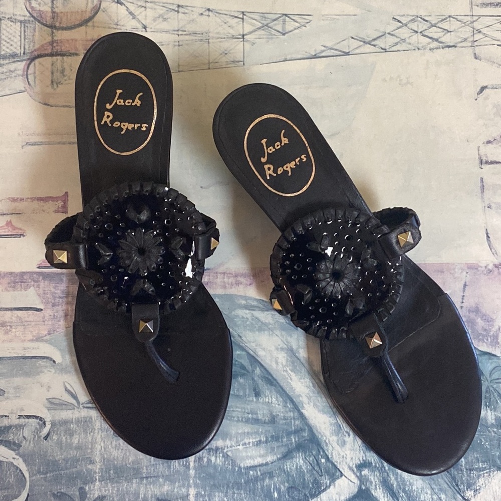 Jack Rogers Black Leather Studded Sandals